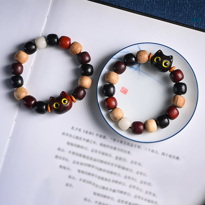 Armband Holz Katze - Schutz Ruhe Glück