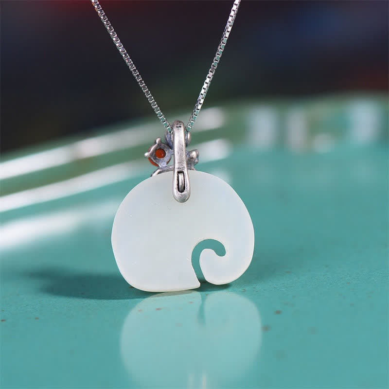 Jade Kette Elefant Lotus Schutz Silber