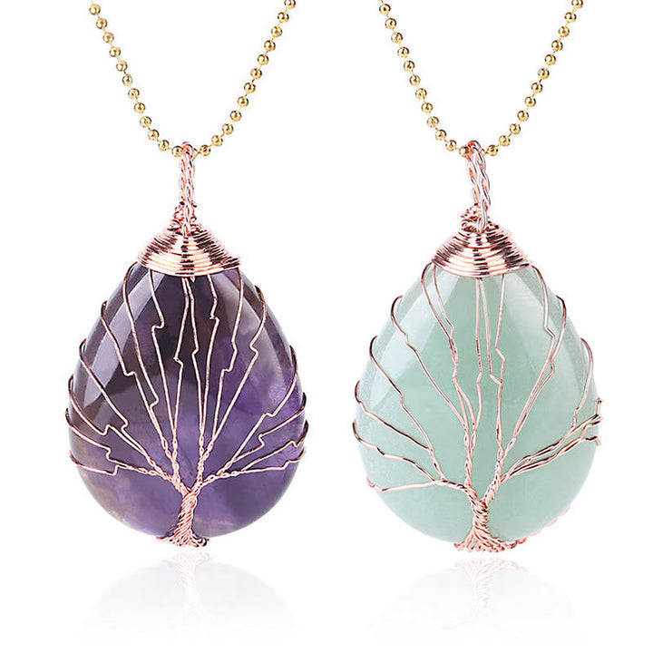 Quarz Kette Lebensbaum Anhänger Amethyst Aventurin Naturstein Heilung