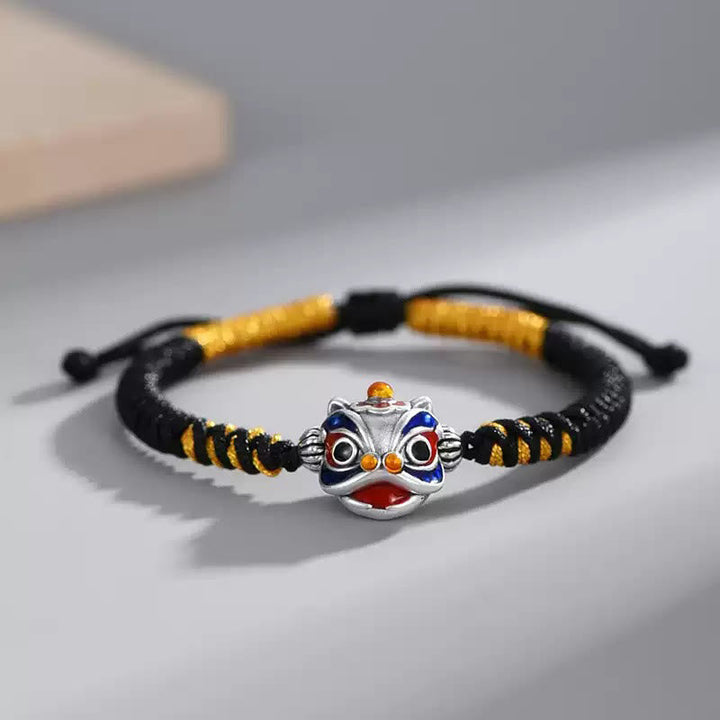 Armband Tanzendes Löwe Glück Geflochten schwarzgelb Naturstein elastisch Handgelenk
