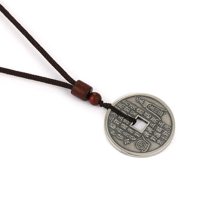 Kupfer Yin Yang – Gleichgewicht & Energie – Bild 9 – Silberne Feng Shui Münze Anhänger braune Perlen schwarze Kordel Kette