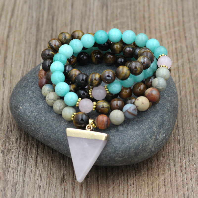 Mala 108 Perlen Tigerauge Amazonit Stein Armband Heilung Chakra