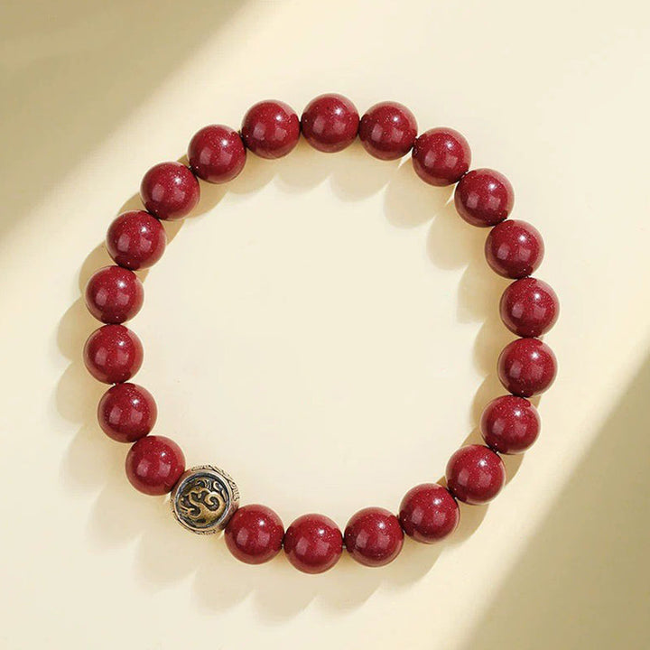Rotes Zinnober Armband 925 Silber Perlen Naturstein elastisch getragen