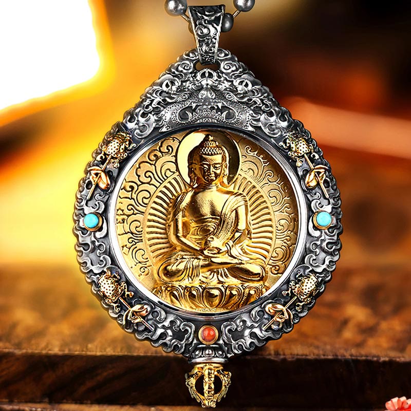 Anhänger Kette Tibetischer Geburtsgott Buddha Silber Gold