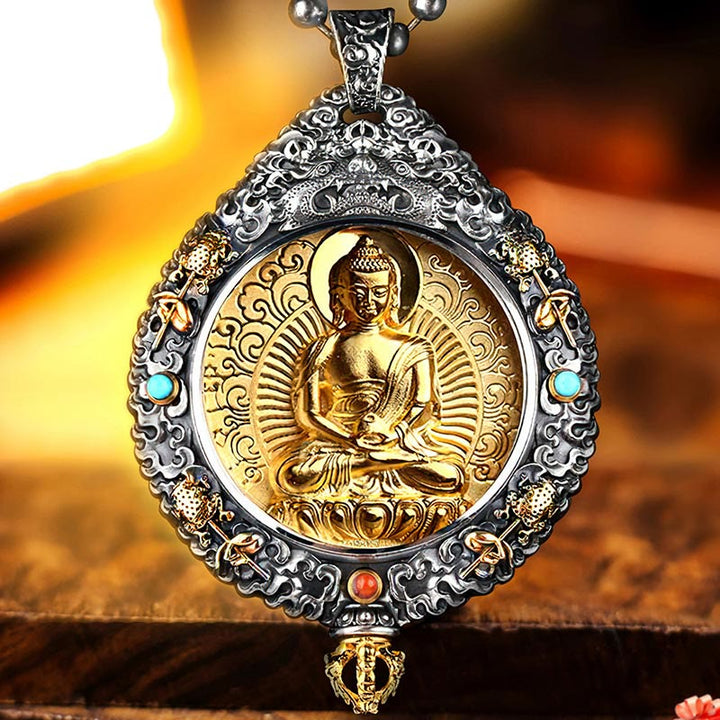 Anhänger Kette Tibetischer Geburtsgott Buddha Silber Gold