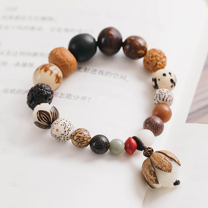 Armband Bodhi Lotus – Frieden mit Natursteinen und Holzperlen elastisch.
