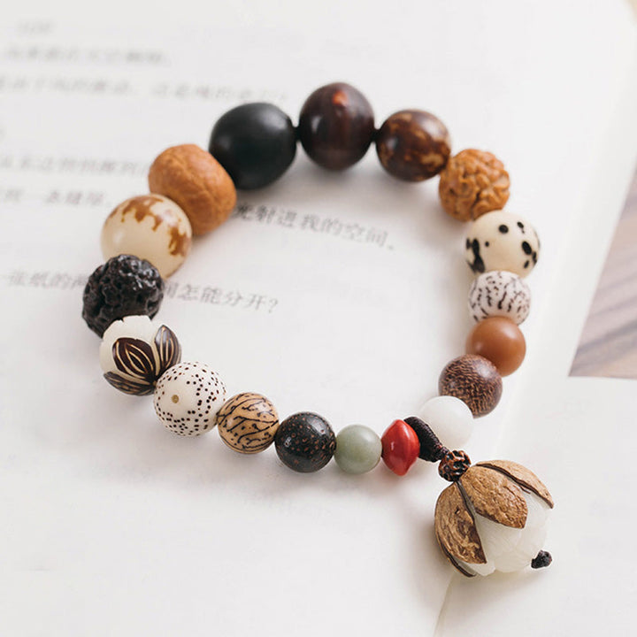 Armband Bodhi Lotus – Frieden mit Natursteinen und Holzperlen elastisch.