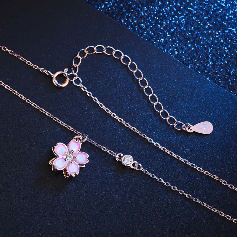 Kette 925er Silber Kirschblüte drehbar Roségold Zirkonia