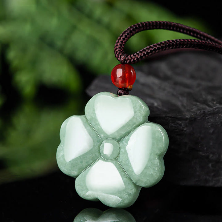 Anhänger Kette Jade Kleeblatt Natur Liebe