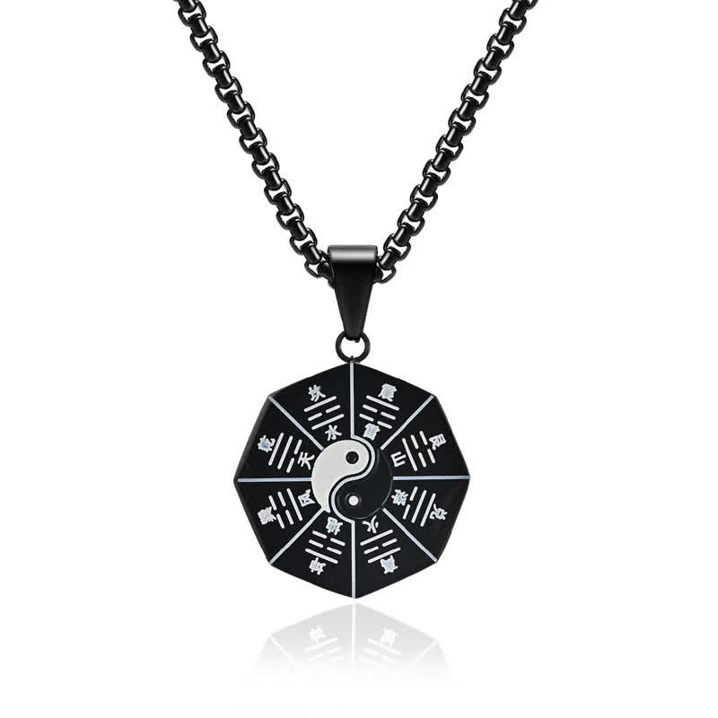 Kette Titanstahl Bagua Yin Yang Harmonie schwarz
