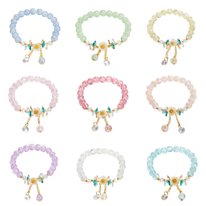 Glasperlen Armband Blume neun Farben Varianten Produktansicht flach