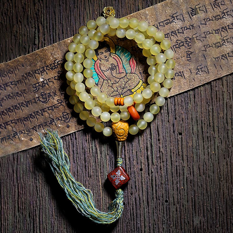 Mala Bernstein Glück Armband Jade Perlen Quaste Spirituell