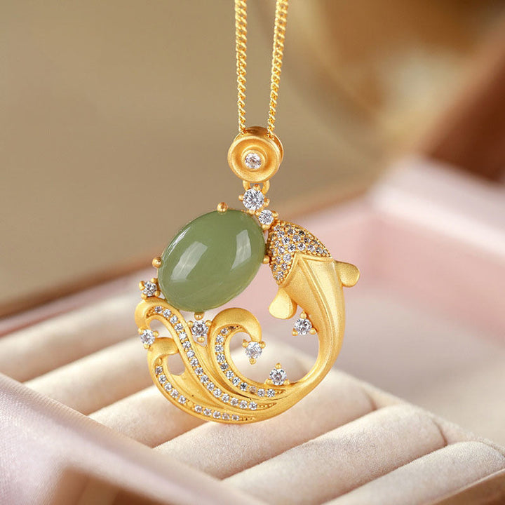 Kette Jade Koi Heilstein – Heilung & Frieden – Bild 8 – Kette Jade Koi Heilstein grüner Anhänger goldene Fische Halskette