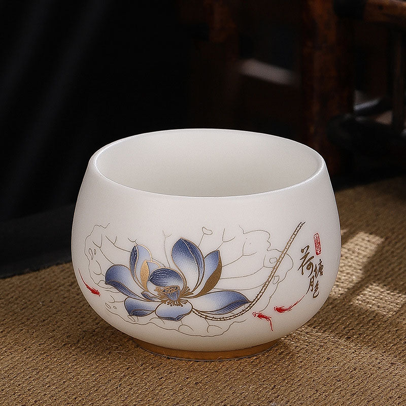 Teetasse Mit Henkel Drache Kranich Lotus Blauer Lotus