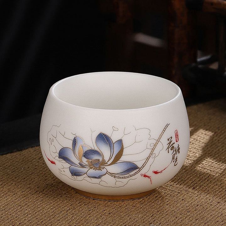 Teetasse Mit Henkel Drache Kranich Lotus Blauer Lotus