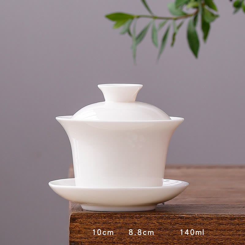 Teetassen Mit Untertasse Gaiwan Berge Porzellan Lange Tasse - Reinweiß