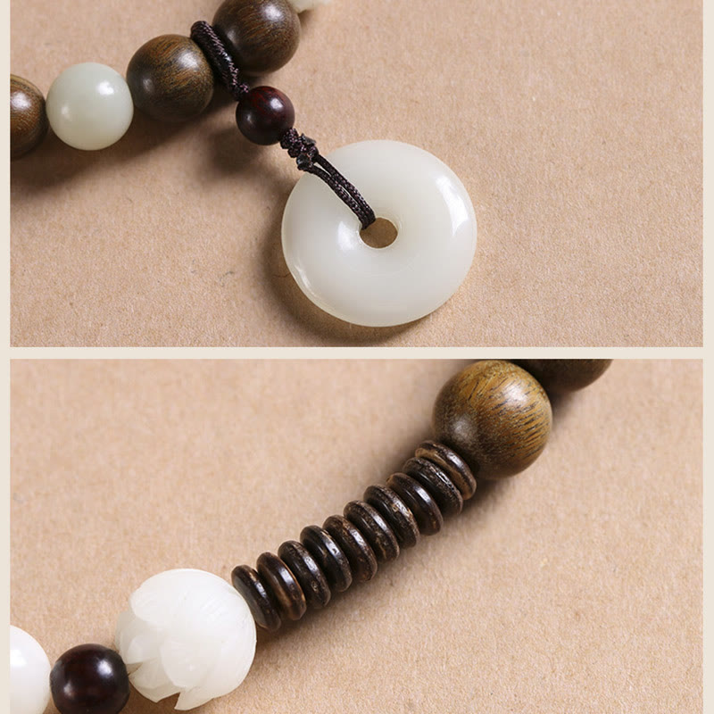 Armband Sandelholz Bodhi Lotus weiß braun Perlen Naturstein elegant.