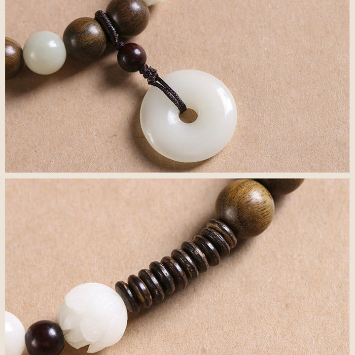 Armband Sandelholz Bodhi Lotus weiß braun Perlen Naturstein elegant.