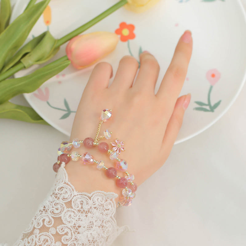 Armband Erdbeerquarz – Heilung rosé Perlen Hand elegant Blüten