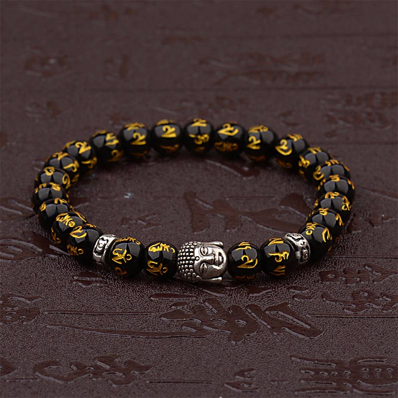 Armband Tibet Buddha Mantra Amulet schwarze Perlen silberner Buddha Verschluss