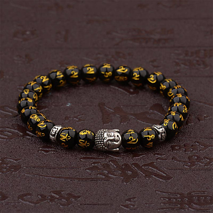 Armband Tibet Buddha Mantra Amulet schwarze Perlen silberner Buddha Verschluss