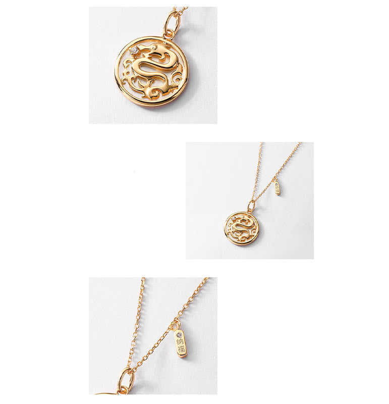 Goldener Anhänger Kette Drachen Fu-Zeichen Stärke Medaillon