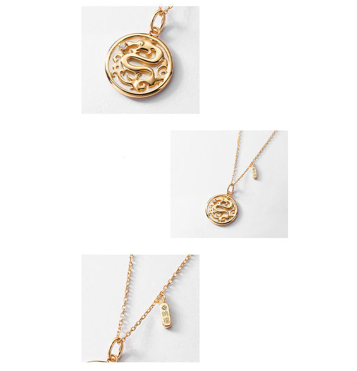 Goldener Anhänger Kette Drachen Fu-Zeichen Stärke Medaillon