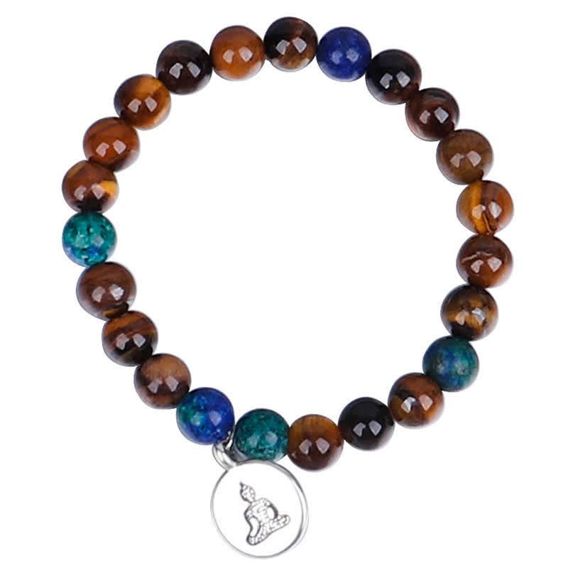 Mala 108 Perlen Tigerauge Armband Stärke Buddhismus Naturstein