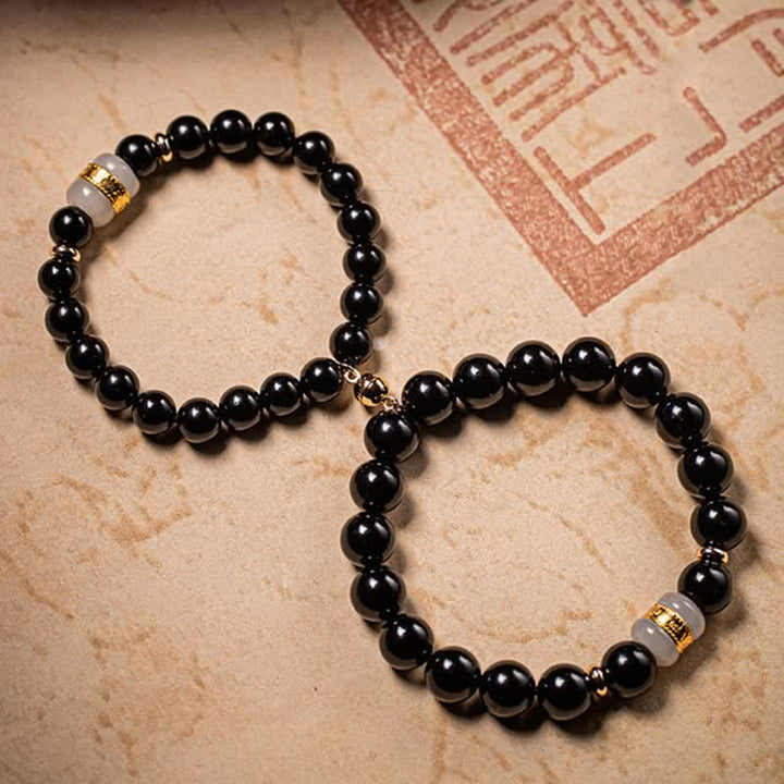 Armband Schwarzer Obsidian Jade Om Mani Padme Hum – Stärke