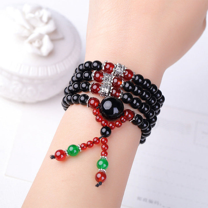 Mala 108 Perlen Schwarzer Obsidian Tigerauge