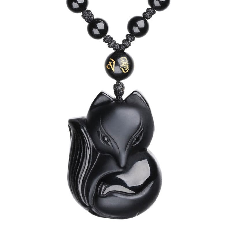 Kette Obsidian Tigerauge Fuchs – Echter Naturstein – Kette Obsidian Tigerauge Fuchs schwarzer Anhänger Naturstein Halskette