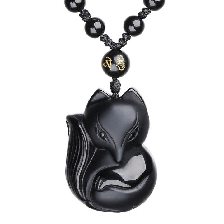 Kette Obsidian Tigerauge Fuchs – Echter Naturstein – Kette Obsidian Tigerauge Fuchs schwarzer Anhänger Naturstein Halskette