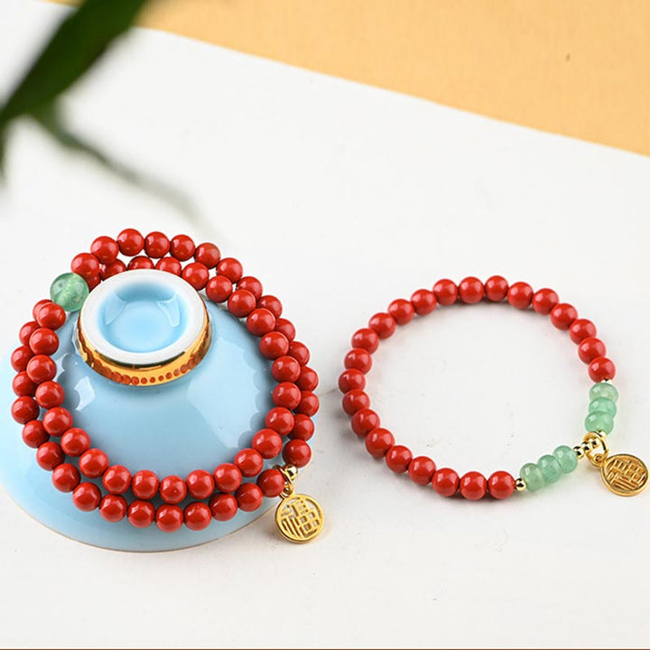 Armband Grüner Aventurin Zinnober rote Perlen Glück Energie elegant