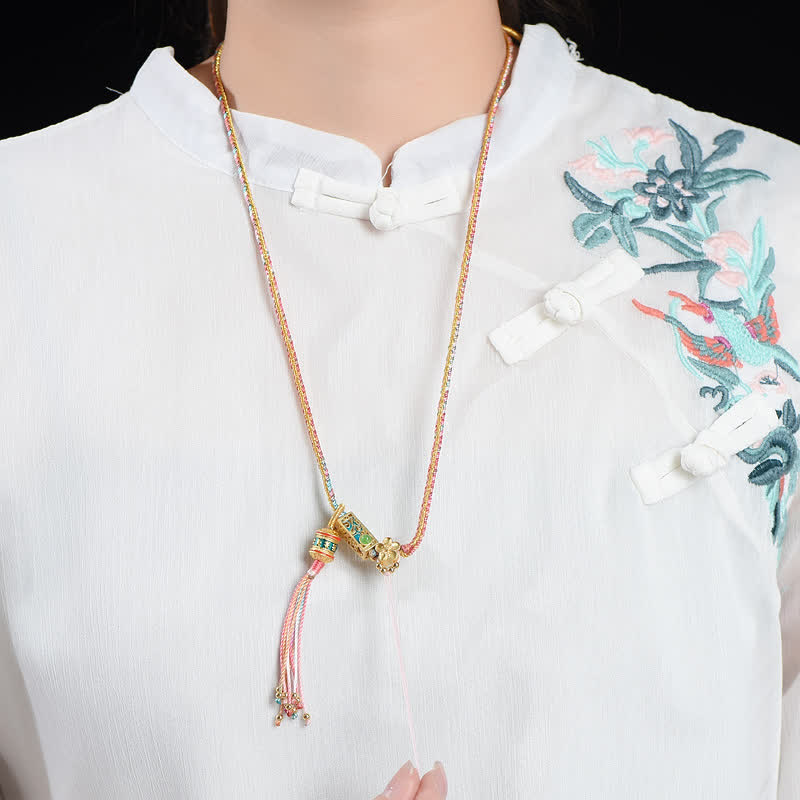 Kette bunte Perlen Kupfer Buddha Wohlstand Quaste