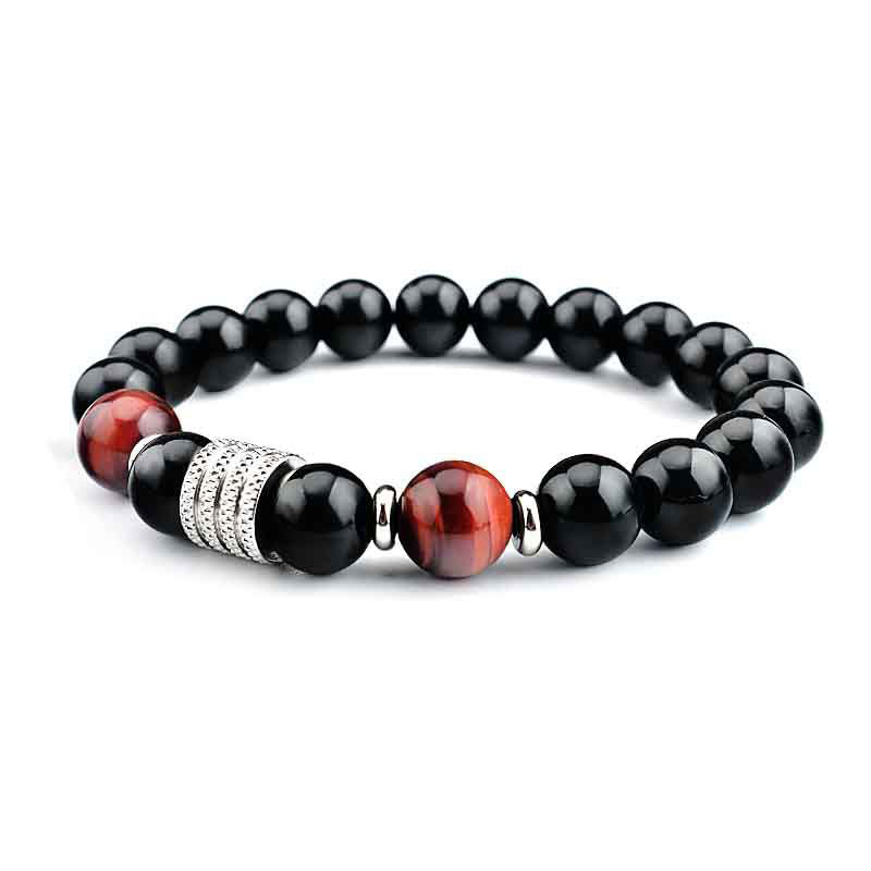 Armband Schwarzer Obsidian Tigerauge – Stärke mit roten Steinen elegant
