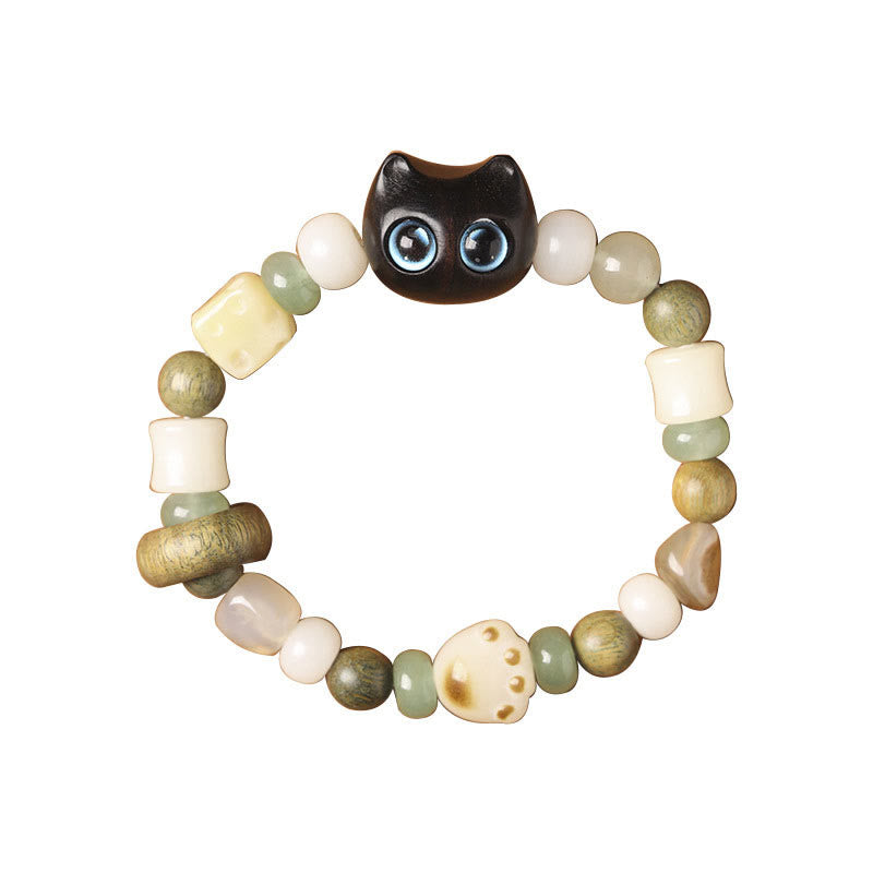 Armband Sandelholz Bodhi Katze Frieden Naturstein elastisch verstellbar