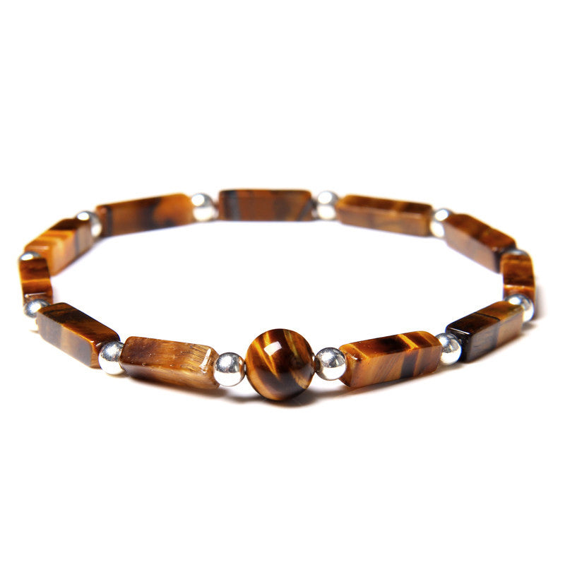 Armband Tigerauge mit braunen Steinen und silbernen Perlen flach