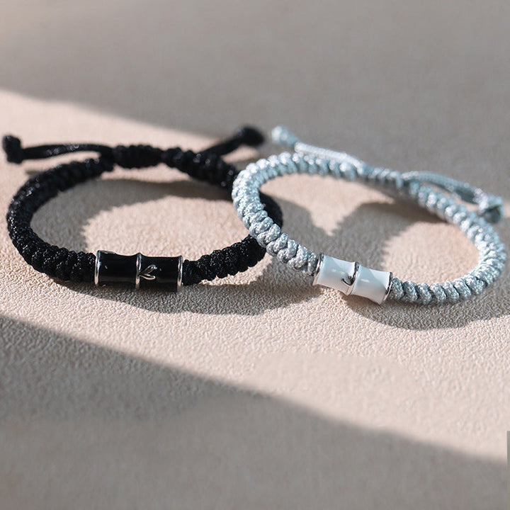 Armband Bambus – Heilung schwarzes graues Paar Naturstein elastisch