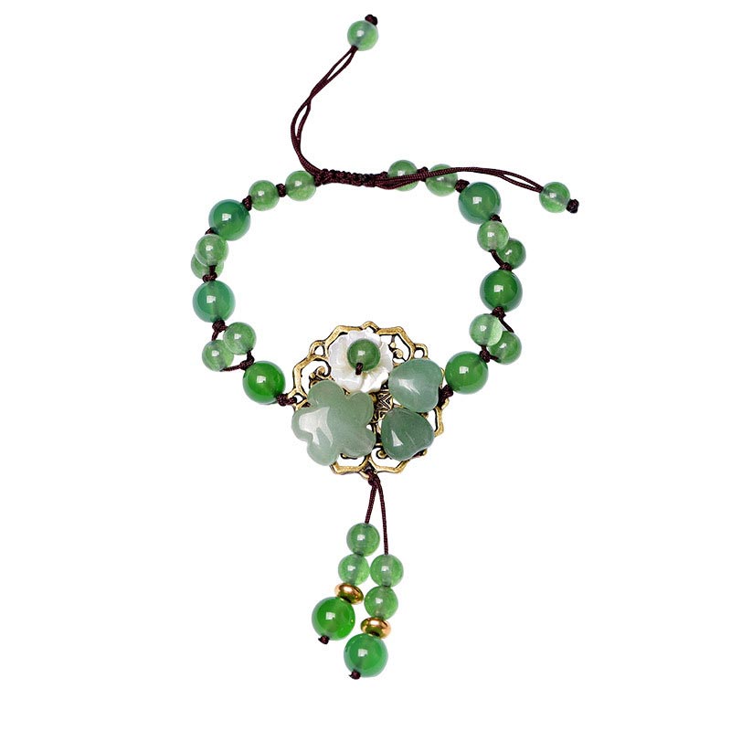 Armband Grüner Jade Glück Blume Anhänger