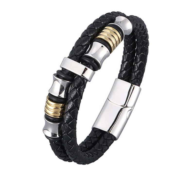 Schwarzes Leder Armband Weave mit silbernen Verschluss elegant präsentiert