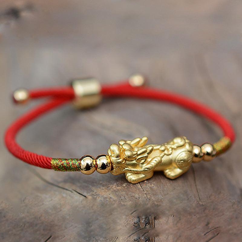 Armband Pixiu "Glück" Rotband - 24K Vergoldet