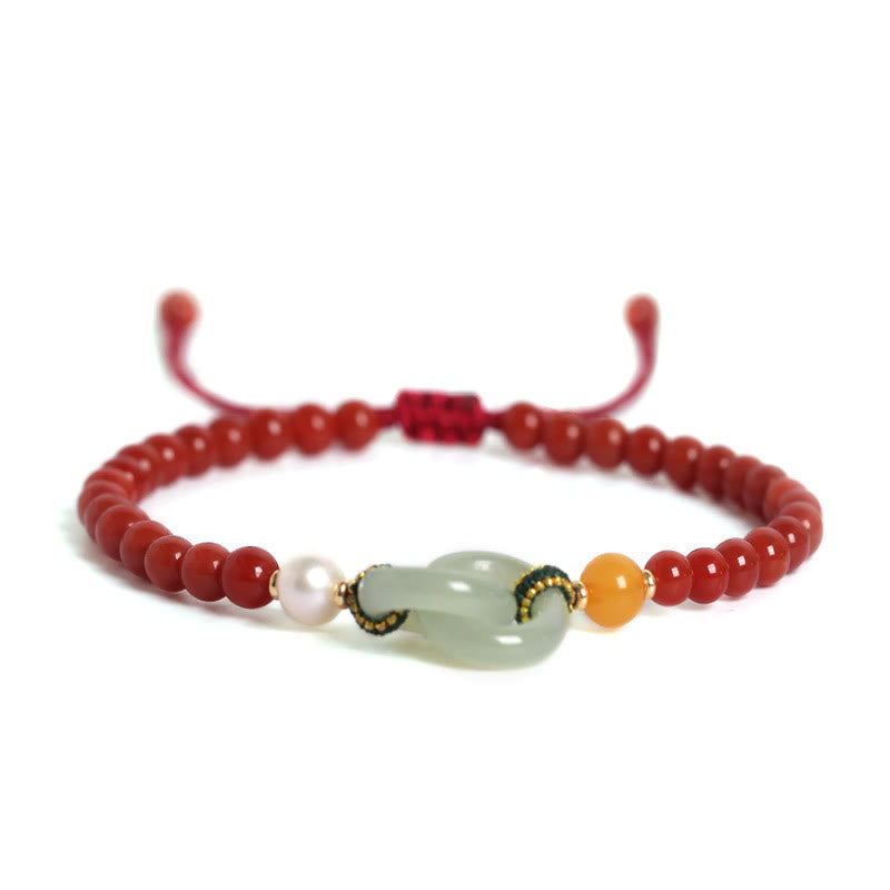 Armband Roter Achat Jade Frieden grüner Stein elastisch Perle
