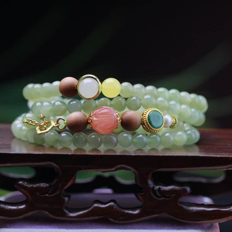 Armband Roter Achat Jade Lotus Glück Fülle elegantes Schmuckstück Naturstein