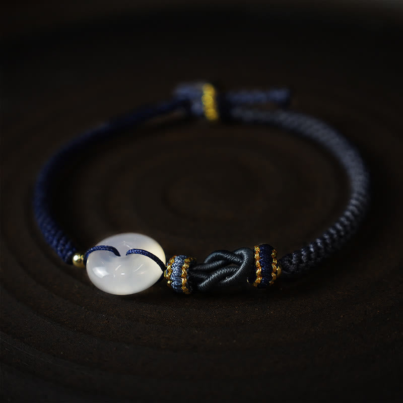 Armband Achat – Schutz & Glück weißer Stein schwarze Kordel elastisch