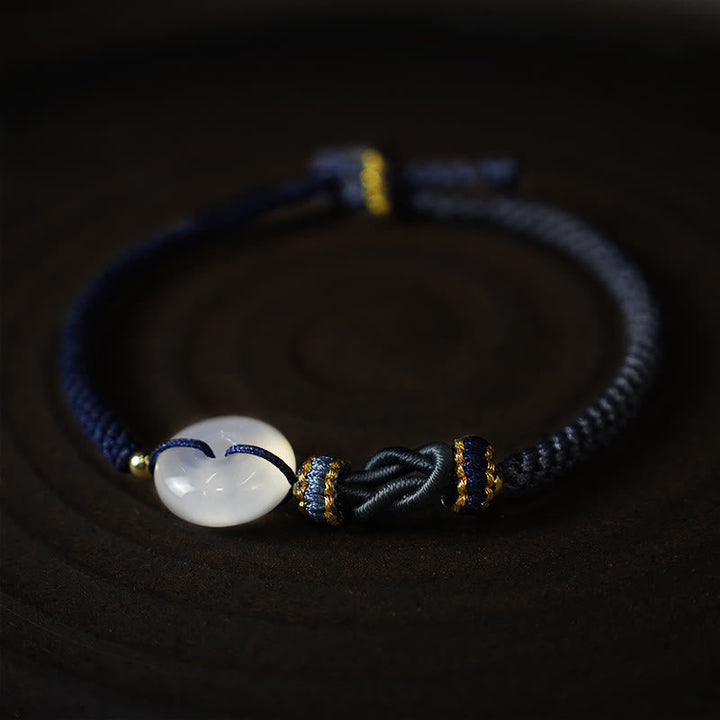 Armband Achat – Schutz & Glück weißer Stein schwarze Kordel elastisch
