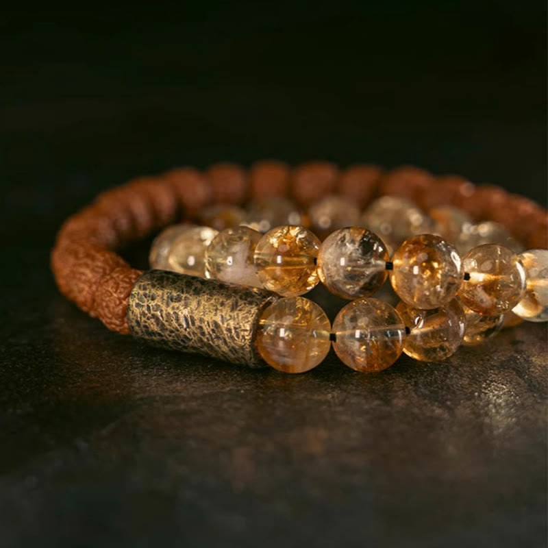 Armband Citrin Kristall – Wohlstand mit braunem Lederband elegant.