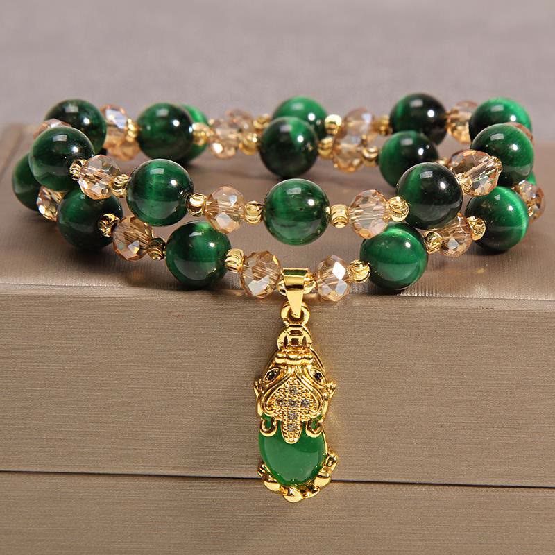 Grünes Tigerauge Pixiu Armband mit Kristallen goldenen Verschlüssen elegant