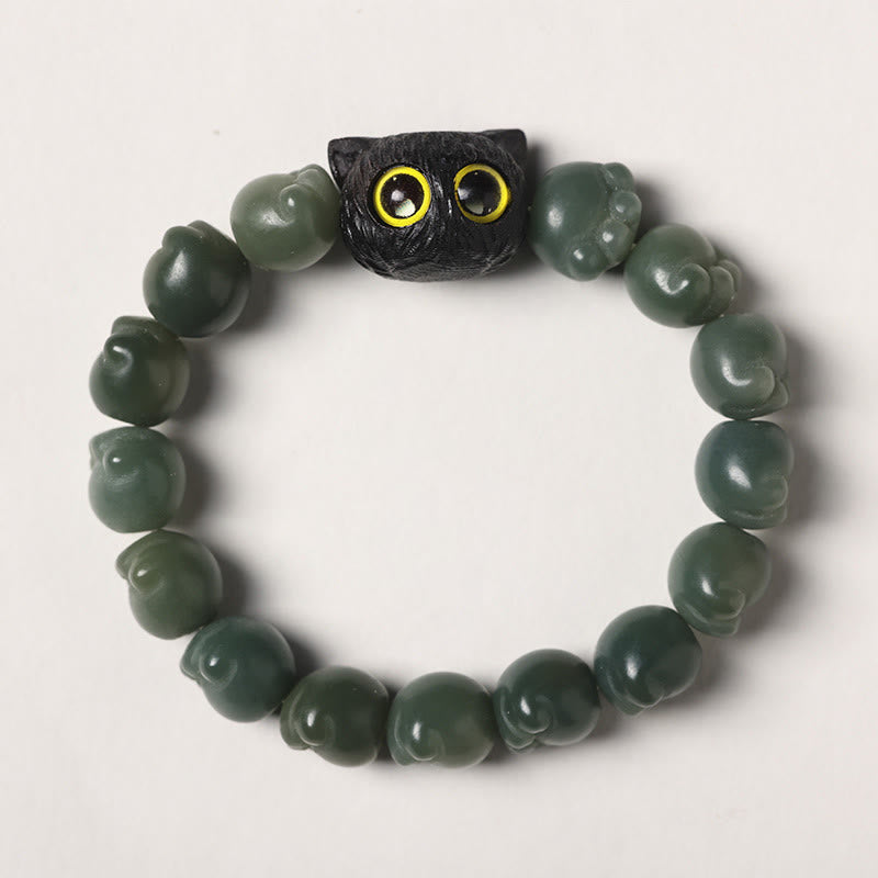 Armband Bodhi Ebenholz Katze grüne Perlen elastisch Glück Liebe