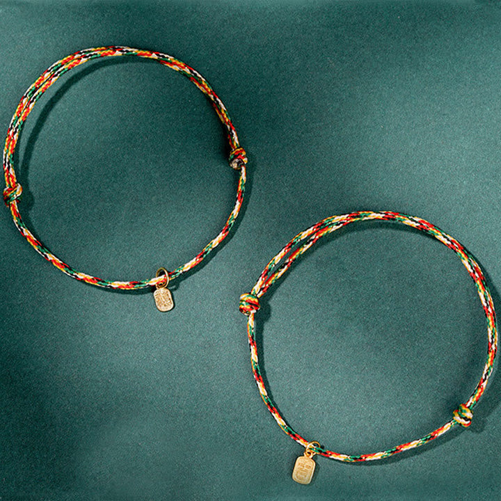 Geflochtenes Armband Fu-Zeichen – Glück & Frieden & Energie Goldanhänger.