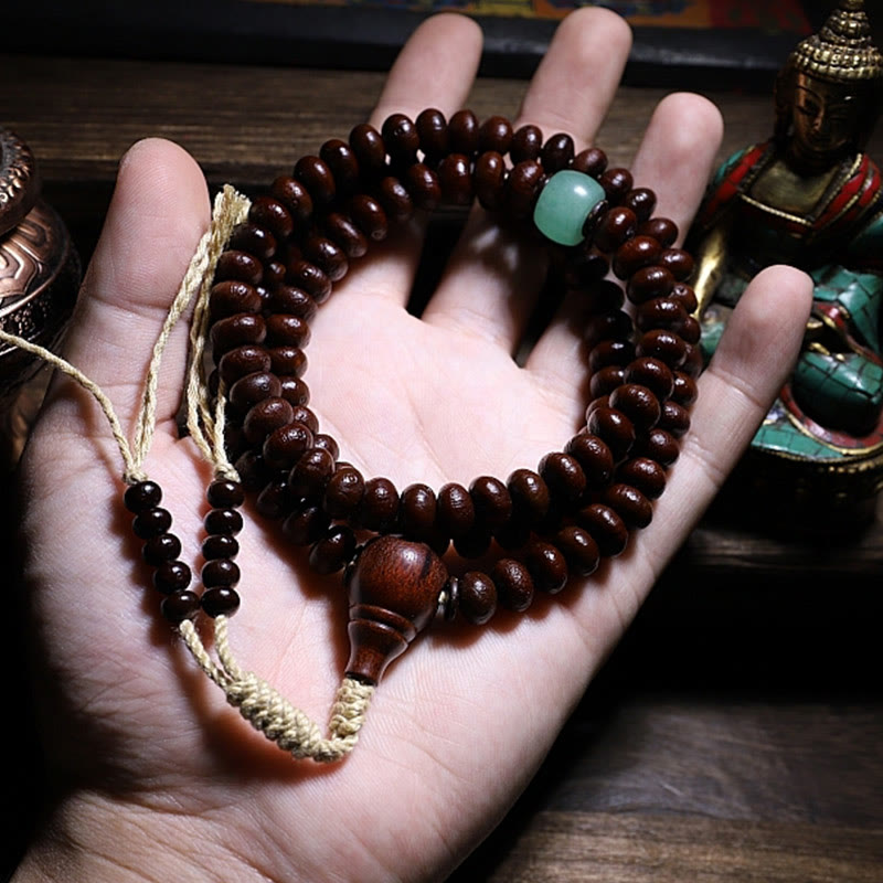 Mala Kupfer Bodhi Harmonie Armband Holzperlen Türkis Stein Hand